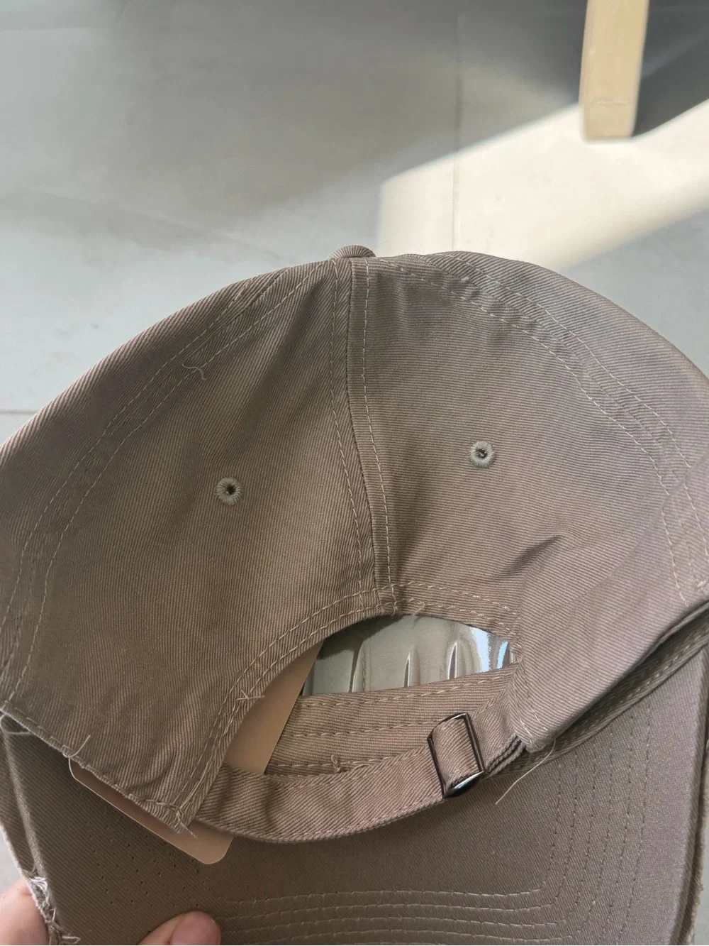 Designer Taupe Brown Distressed Logo Baseball Cap Adjustable Cotton Hat NWT